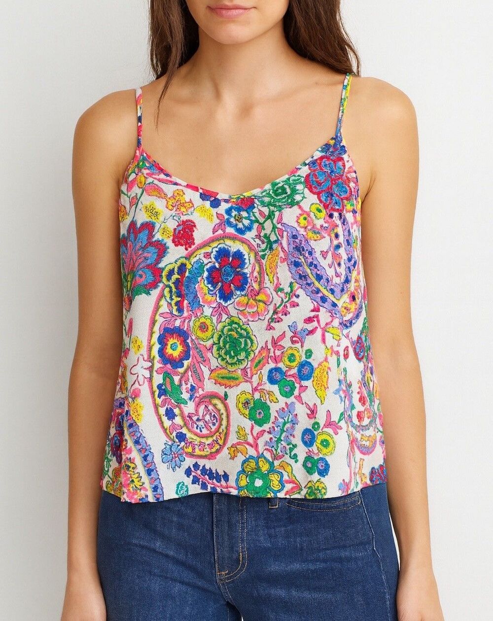 The Impeccable Pig Crop Top Tank Women’s Size Medium Paisley Neon Racerback Boho